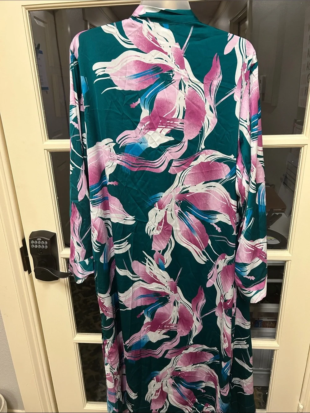 Vivid Teal & Pink/Magenta Fuschia tropical Print, Retro 80s/90s loungewear robe,